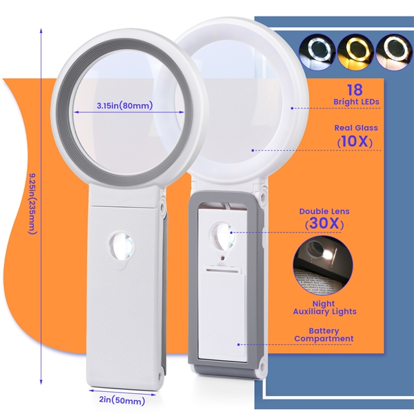 AIXPI 30X 10X Magnifying Glass with Light and Stand